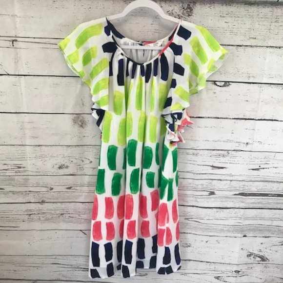 Crown & Ivy bright geometric ruffle shift dress - Picture 5 of 6